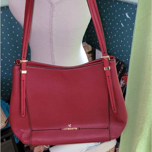 LIZ CLAIBORNE EUC RED LEATHER HOBO BAG - Picture 1 of 9